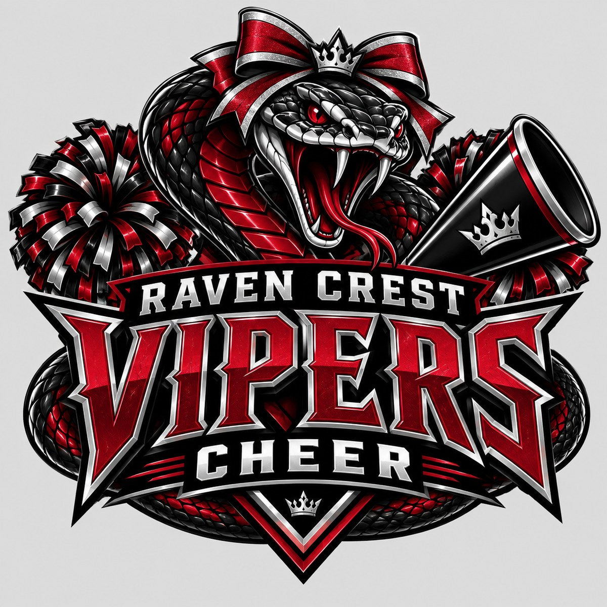 Raven Crest Vipers cheer concept logo by MiPro Custom Tees