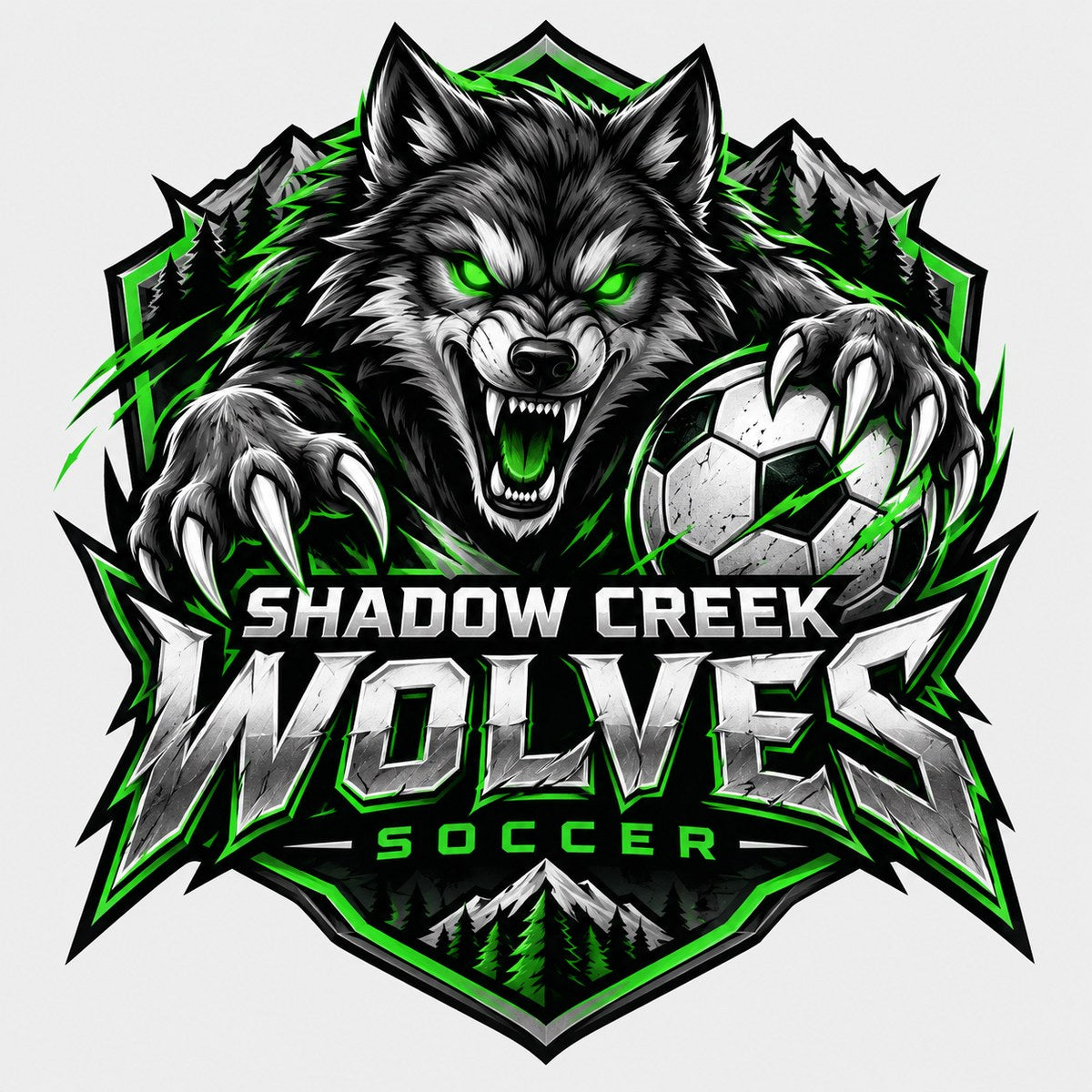 Shadow Creek Wolves soccer concept logo by MiPro Custom Tees
